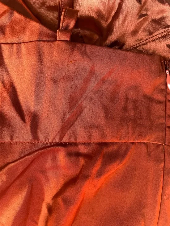 Lulus Going with Elegance Rust Brown Satin Tiered Gown - Picture 6 of 13